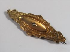 A 9ct Gold Mourning Brooch With Small Diamond