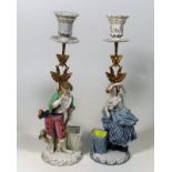Two German Candleholders With Spills 21.5cm High