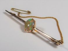 A Late Victorian 9ct Gold Bar Brooch With Opal Sto