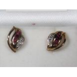 A 9ct Gold Pair Of Modern Diamond & Ruby Ear Rings