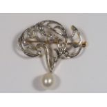 A French 18ct Gold Diamond & Pearl Brooch