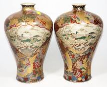 A Pair Of 19thC. Oriental Baluster Vases With Gild