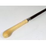 An Antique Gents Walking Cane With Ivory Top & Sil