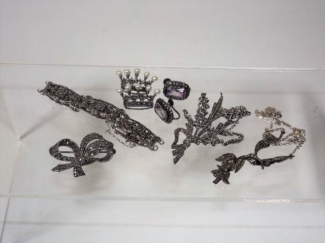 A Collection Of Vintage Silver & Marcasite Jewelle