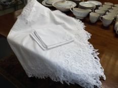 A Linen Table Cloth 256cm X 216cm Twinned With Six