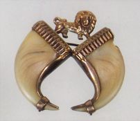 A Pair Of 19thC. Gold Mounted Lion Claws On Brooch