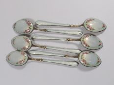 Six Silver & Enamel Spoons