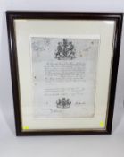 A Framed 19thC. Passport Document