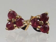 A Pair Of 9ct Gold Ruby Ear Rings