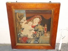 A Victorian Woolwork Picture In Maple Frame