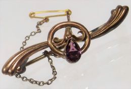 A 9ct Gold Antique Brooch With Amethyst Stone