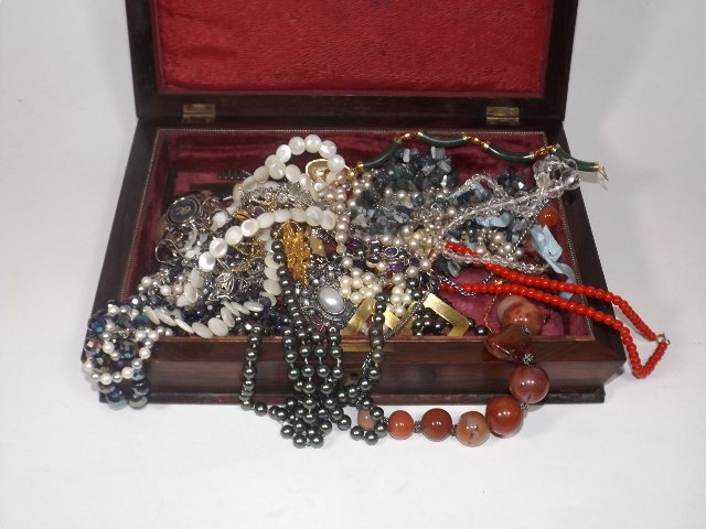 A Quantity Of Costume Jewellery In Antique Wooden