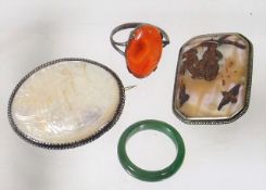 A Chinese Carved Mother Of Pearl Brooch, A Jade Ri