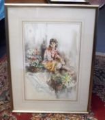 A Gordon King Framed Watercolour Of Young Woman Wi