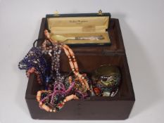 A Quantity Of Costume Jewellery In Antique Wooden