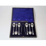 A Boxed Set Of Six Silver Teaspoons & A Pair Of Ma