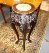 A C.1900 Chinese Padouk Wood Stand With Marble Ins