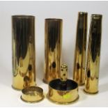 Four Brass Military Shells, A Trench Art Ashtray &