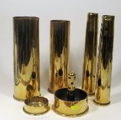 Four Brass Military Shells, A Trench Art Ashtray &
