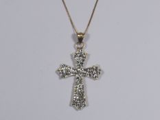 A 9ct Gold Necklace With Crucifix With White Stone