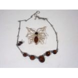 Three Pieces Of Silver & Amber Jewellery, One Bein