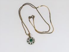 A 14ct Gold Chain With Green & White Stone Pendant