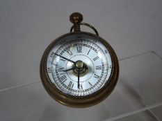 A Brass Cased Desk Barometer, Clock & Compass