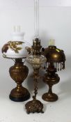 Three Ornate Brass Oil Lamps