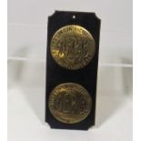 A Pair Of Antique Horse Brass Rosettes On Leather
