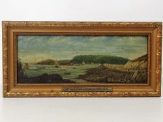 A 19thC. Panoramic Oil On Panel View Of Mt. Edgcum