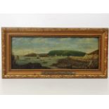A 19thC. Panoramic Oil On Panel View Of Mt. Edgcum