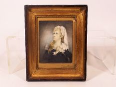 A 19thC. Gilt Framed Watercolour On Panel Of Woman