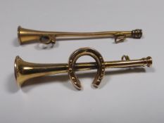 A 9ct Gold Hunting Horn Twinned With Similar A/F