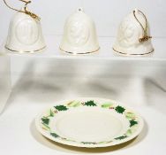 Three Belleek Porcelain Christmas Decorations & On