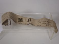 Social History Armband From The 1926 General Strik
