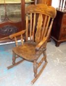 An Antique Elm & Beech Farmhouse Rocking Chair