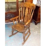 An Antique Elm & Beech Farmhouse Rocking Chair