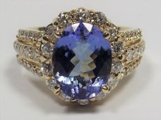 An 18ct Gold Ring With Large Tanzanite Stone & Dia