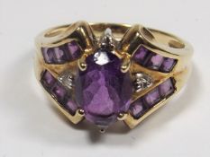 A 9ct Gold Amethyst Ring With Small Diamonds