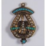 A 19thC. French 18ct Gold Turquoise & Natural Pear