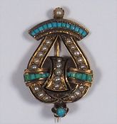 A 19thC. French 18ct Gold Turquoise & Natural Pear