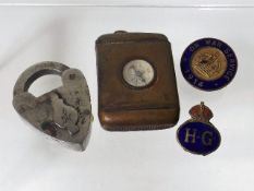 A WW1 Compass Vesta Case, A Chastity Belt Padlock,