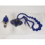 A Set Of Lapis Lazuli Style Beads & Two Pieces Of