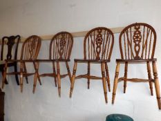Four Antique Elm & Beech Farmhouse Kitchen Chairs
