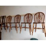 Four Antique Elm & Beech Farmhouse Kitchen Chairs