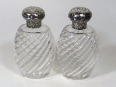 Two Large 19thC. Glass Scent Bottles With Decorati