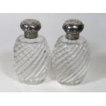 Two Large 19thC. Glass Scent Bottles With Decorati