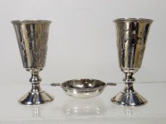 Two C.1900 Silver Russian Vodka Shots Twinned With