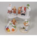 Four Coalport Porcelain Snowman Figures With Origi