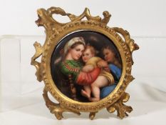 A 19thC. Hand Painted Porcelain Plaque In Gilt Fra